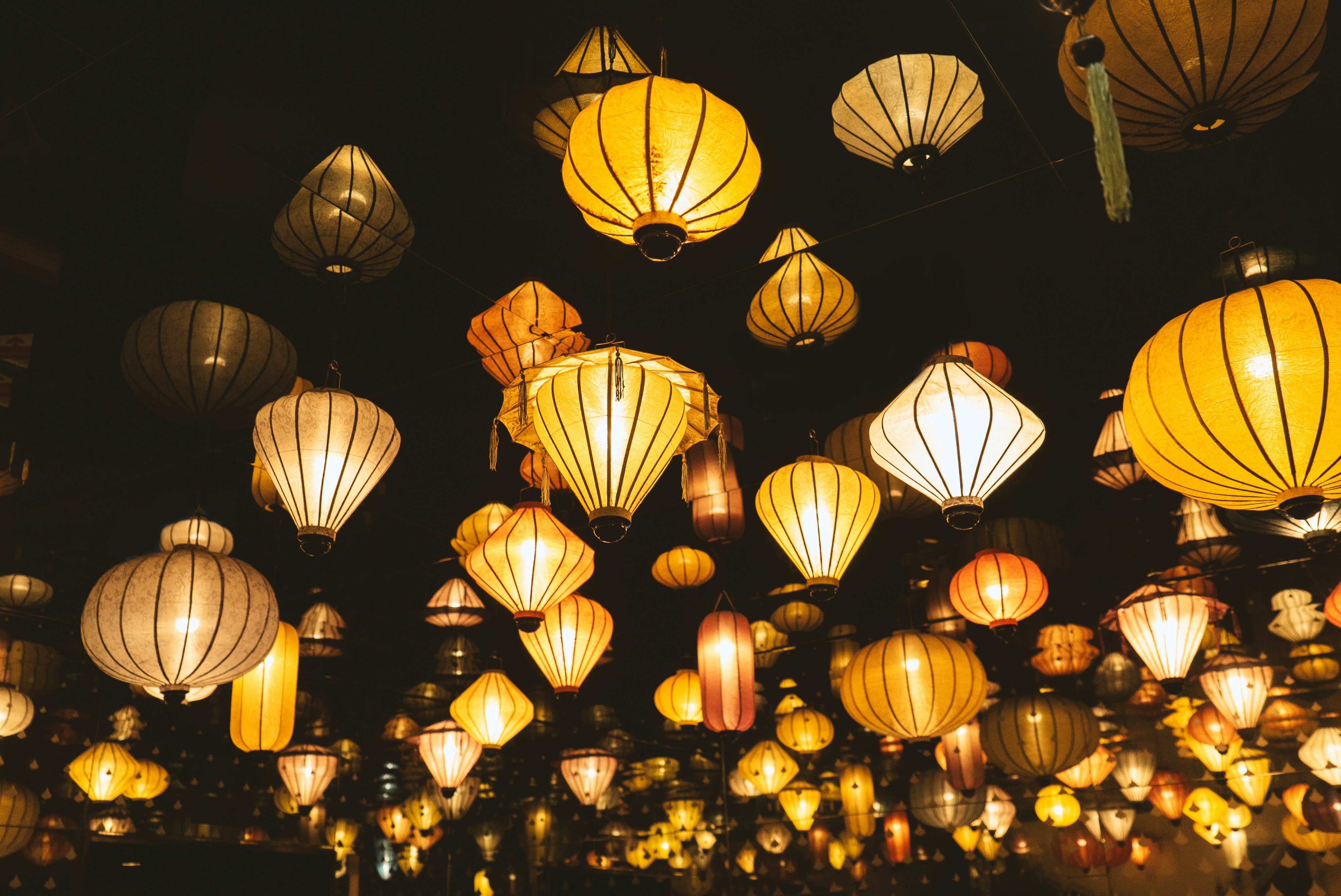 Lanterns hanging from the ceiling